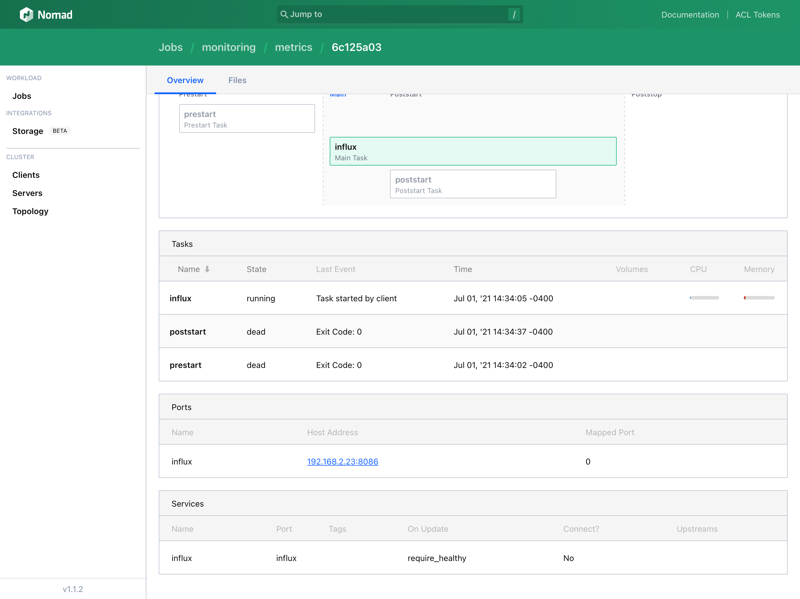 Earlier page scrolled down to show "Ports" section with hyperlinked address in the "Host Address" column.