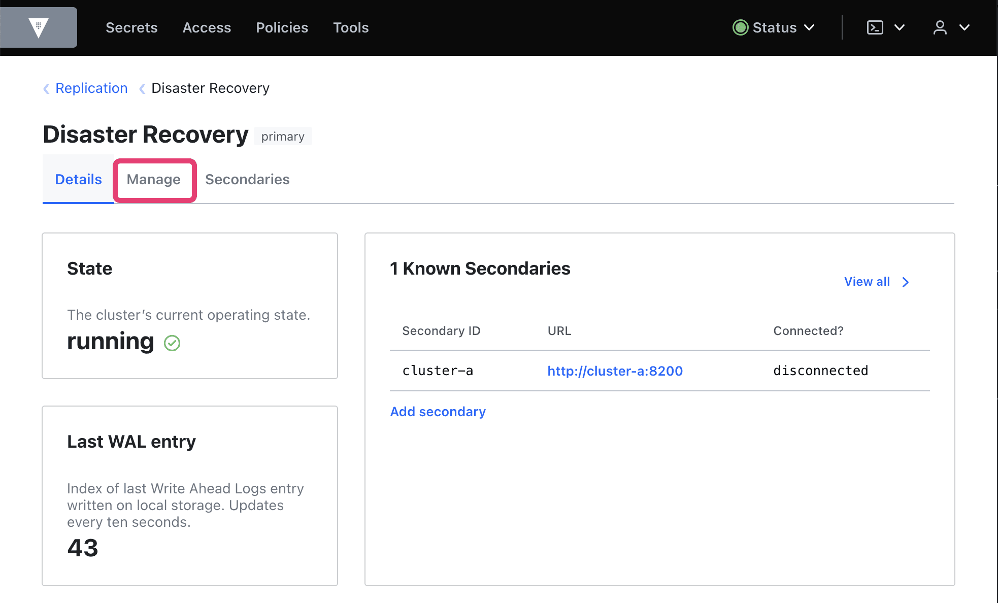 Manage cluster B